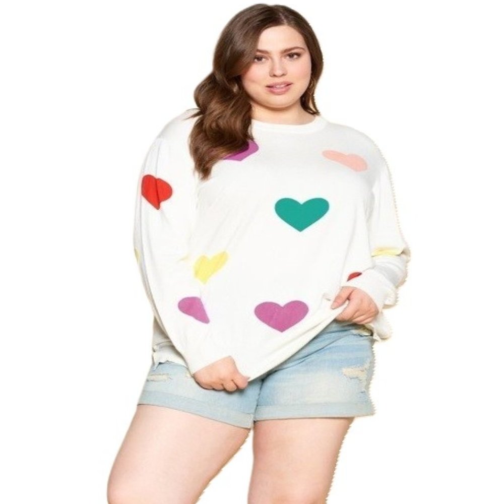 NWT ODDI Rainbow Heart zipper side slit Sweater S M L XL 2X 4X